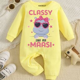 KNITROOT Maasi Theme Cotton Full Sleeves Classy Like My Maasi Text Printed Romper - Yellow-picture-47
