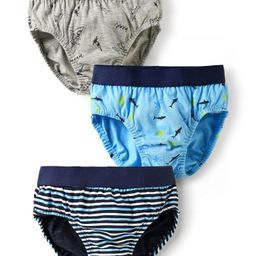 Bodycare Cotton Knit Briefs with Sea Life Print & Stripes Pack of 3 - Grey Light & Navy Blue-image-95