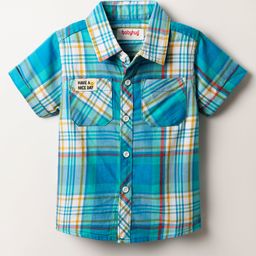 Babyhug Cotton Woven Half Sleeves Checkered Shirt - Teal Blue-picture-15