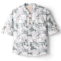 Rikidoos Full Sleeves Abstract Printed Kurta Style Shirt - Grey-image-72