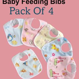 Joy Buzz Waterproof Feeding Bibs with Snap Button Closure Printed Pack of 4- Multicolour-picture-5