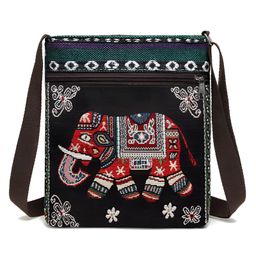 SYGA Women's Jacquard Cloth Material With Elephant Pattern, Messenger Bag (Black)-picture-22