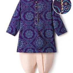 EARTHY TOUCH Viscose Woven Full Sleeves Kurta Dhoti Set With Floral Print - Purple-image-34