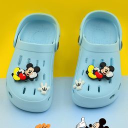 Disney by Yellow Bee Perforated Clogs With Mickey Mouse Designed Rotating Charms - Light Blue-image-92