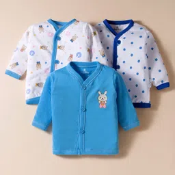 Child World Sinker Knit Full Sleeves Jhablas with Polka Dots & Animal Print Pack of 3 - White & Blue-picture-15