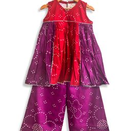 Mamma's Bear Pure Cotton Woven Sleeveless Bandhani Designed & Gota Lace Embellished Coordinating Kurti Palazzo Set - Red-picture-19