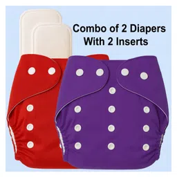 Sparkle Joy Free Size Reusable Cloth Diapers / Nappies With Insert Pad 2 Pcs Diaper With 2 Pcs Insert - Red , Purple-picture-31