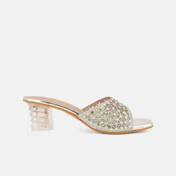 Anouk Embellished PU Party Block Sandals with Laser Cuts image 2