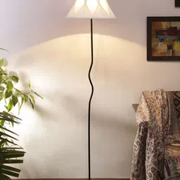 Devansh Off-White & Black Frustum Floor Lamp With Shade image 3
