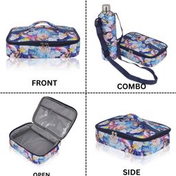 Echo Boomers Multi-Color Clouds Theme Printed Large Insulated Lunch Bag with Mesh Compartment & Water Bottle Combo - Navy Blue image 4