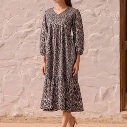 Roadster Floral Printed Cuffed Sleeves Layered Empire Midi Dress-image-42