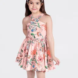 Naughty Ninos Girl's Polyester Halter Neck Floral Printed Fit n Flare Dress-picture-11