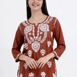 The Chikan Label Ethnic Motifs Embroidered Chikankari Handloom Chikankari Kurti-image-97