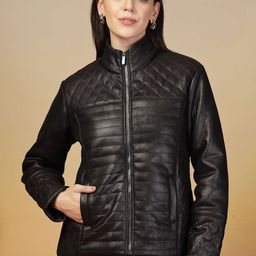 Juelle Women Solid Leather Biker Jacket-image-46