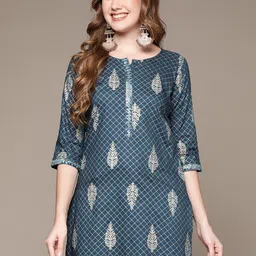 Anubhutee Navy Blue Ethnic Motifs Printed Kurti-picture-20