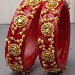 Zeneme Pearl & Kundan Engraved Premium Synthetic Bangles for Women & Girls Set of 2-image-93