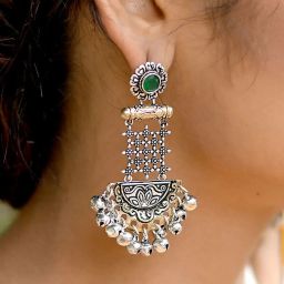Teejh Geometric Green Dual Tone Dangler Earrings image 2