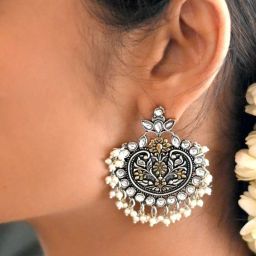 Teejh Dual Tone Pearl Chandbali Earrings image 2