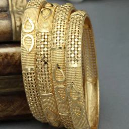 Zeneme Gold Plated Textured Designed Bangles for Women Set of 4-40