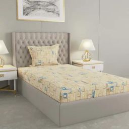 Raymond Home Delight Yellow 104 TC Cotton Single Bedsheet with 1 Pillow Cover-image-98