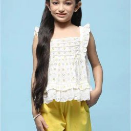 BIBA Girls White Self Design Top-21