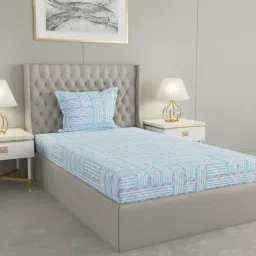 Raymond Home Delight Blue 104 TC Cotton Single Bedsheet with 1 Pillow Cover-image-96