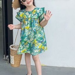 LULU & SKY Floral Print Flutter Sleeve A-Line Dress-28