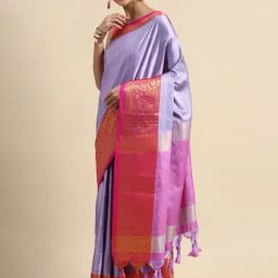 APNISHA Purple & Pink Woven Saree With Unstitched Blouse-image-50