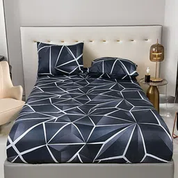 JC HOME Black & White Geometric 140 TC King Bedsheet with 2 Pillow Covers-image-76
