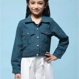 BIBA Girls Teal Solid Full Sleeves Jacket-image-25