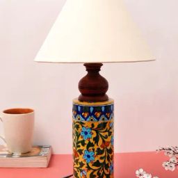 Unravel India Mugal Bageecha Multicolor Ceramic Cylindrical Table Lamp-30