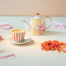 Gypsy Rose Hand Painted Ceramic Tea Cup And Saucer - Set Of 4-image-17