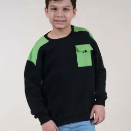 Kiddopanti Boys Black & Neon Green Solid Full Sleeves Sweatshirts Hoodies-image-44
