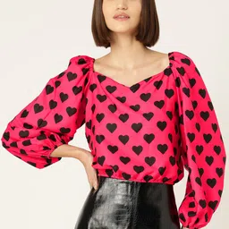 Sleek Italia Print Sweetheart Neck Puff Sleeve Crepe Top-picture-33