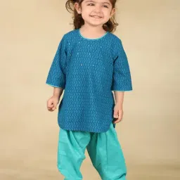 Fabindia Kids Blue Cotton Printed Kurta Salwar Set-picture-26