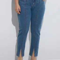 Gia by Westside Blue Slit Detailed Relaxed-Fit High-Rise Jeans-picture-24