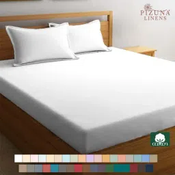 Pizuna 400TC 100% Cotton White Fitted Bed Sheet King Size With 2 Pillow Cover-image-5