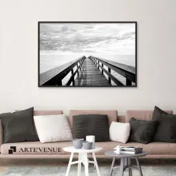 ARTE'VENUE Pier Reflections Grey & White Canvas Wall Art - Set of 1 (15 X 10 inch)-picture-18