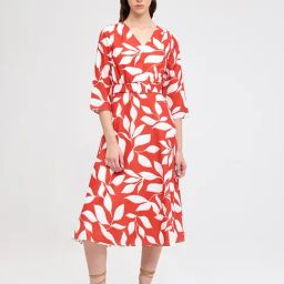 Cover Story Red & White Printed Midi Dress-image-14
