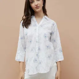 Colour Me By Melange White Cotton Regular Fit Embroidered Shirt-picture-24