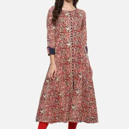 YASH GALLERY Red Cotton Printed A Line Kurta-picture-4