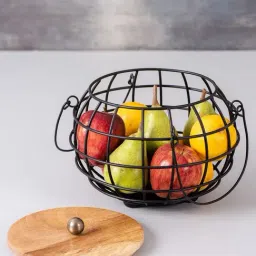 Nestroots Solid Black Iron Fruit Basket-40
