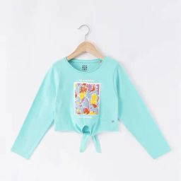 Ed-a-Mamma Kids Aqua Blue Cotton Graphic Full Sleeves Top-image-97