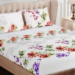 SEJ by Nisha Gupta Floral Purple 160 TC Cotton King Bed Sheet with 2 Pillow Covers-picture-35
