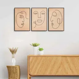 999Store Brown Canvas Wall Painting Panel With Fibre Frame - Set of 3-2