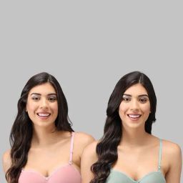 AROUSY Pink & Green Cotton Demi Cup Bra - Pack Of 2-image-97