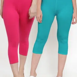 Gracit Pink & Blue Mid Rise Capris - Pack Of 2-image-22