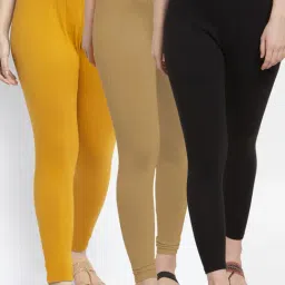Gracit Black & Yellow Mid Rise Leggings - Pack Of 3-image-95