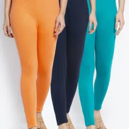 Gracit Orange & Navy Mid Rise Leggings - Pack Of 3-image-81