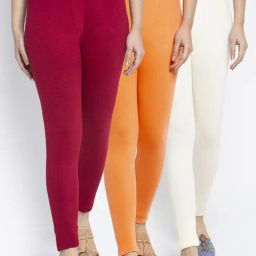 Gracit Maroon & Off-White Mid Rise Leggings - Pack Of 3-image-16